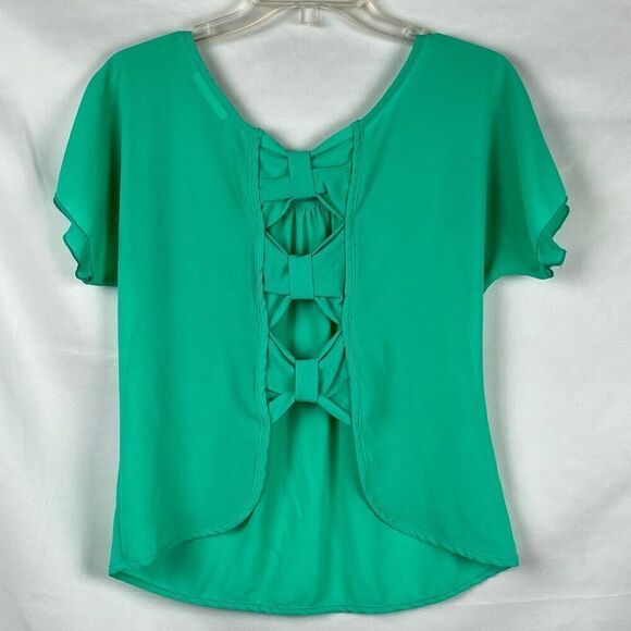 A’gaci Women’s Thin Short Sleeve Bow Back Closure Blouse - Picture 4 of 10